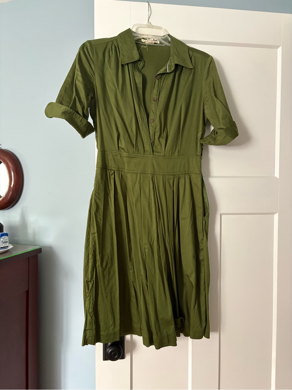 Anthropologie Olive Green Collared Midi Dress